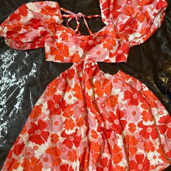 Dresses & Skirts - Floral Cutout Two-Piece Dress in Red & Pink